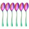 6-Piece Large Rainbow Serving Spoons, Rainbow Slotted Serving Spoons, 9.8Inch Stainless Steel Serving Utensils For Party Buffet Restaurant Banquet Dinner Catering, Dishwasher Safe
