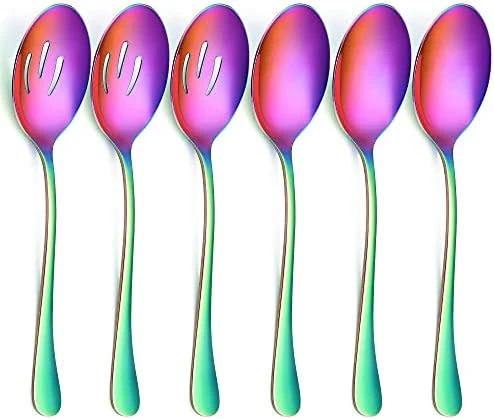 6-Piece Large Rainbow Serving Spoons, Rainbow Slotted Serving Spoons, 9.8Inch Stainless Steel Serving Utensils For Party Buffet Restaurant Banquet Dinner Catering, Dishwasher Safe 13 6-Piece Large Rainbow Serving Spoons, Rainbow Slotted Serving Spoons, 9.8Inch Stainless Steel Serving Utensils For Party Buffet Restaurant Banquet Dinner Catering, Dishwasher Safe - Image 13