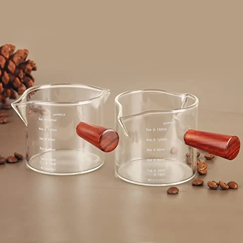 Double Spouts 150ML /5OZ Measuring Triple Pitcher Milk Cup With Wood Handle Espresso Shot Glasses Parts Clear Glass (1) 3 Double Spouts 150ML /5OZ Measuring Triple Pitcher Milk Cup With Wood Handle Espresso Shot Glasses Parts Clear Glass (1) - Image 3