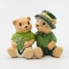Fine Ceramic Irish St. Patrick Teddy Bear With Shamrock Prints Design Salt & Pepper Shakers Set, 3-1/2"