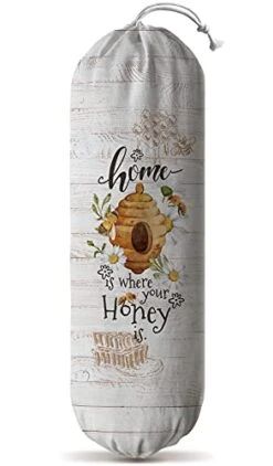 Hglian Grocery Plastic Bag Holder And Dispenser Cute Plastic Bags Organizer Garbage Shopping Trash Bags Storage Container Bee Daisy Farmhouse Kitchen Décor-Home Is Where Your Honey Is