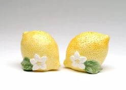 SS-CG-40314, 3.5 Inch Two Yellow Lemons With White Flowers Salt And Pepper Shakers
