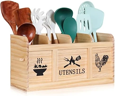 Extra Large Utensil Holder, 4 Compartments Utensil Holder For Kitchen Counter, Wood Utensil Holder Kitchen Utensil Organizer For Countertop & Hanging Option (Utensil Not Included) 6 Extra Large Utensil Holder, 4 Compartments Utensil Holder For Kitchen Counter, Wood Utensil Holder Kitchen Utensil Organizer For Countertop & Hanging Option (Utensil Not Included) - Image 6