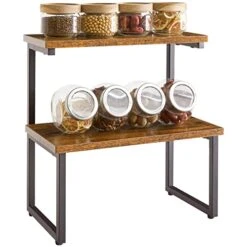IBUYKE 2-Tier Standing Spice Rack, Countertop Organizer, Cupboard Stand Spice Rack, Cabinet Pantry Shelf, Industrial Bathroom Storage Shelf, For Kitchen Bathroom, Space Saving TLJ001H