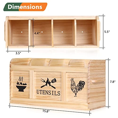 Extra Large Utensil Holder, 4 Compartments Utensil Holder For Kitchen Counter, Wood Utensil Holder Kitchen Utensil Organizer For Countertop & Hanging Option (Utensil Not Included) 4 Extra Large Utensil Holder, 4 Compartments Utensil Holder For Kitchen Counter, Wood Utensil Holder Kitchen Utensil Organizer For Countertop & Hanging Option (Utensil Not Included) - Image 4