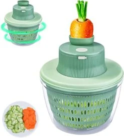 2 In 1 Electric Salad Spinner Vegetable Cutter,4L Large Capacity Fruit Washer Spinner Vegetable Dryer Spinner With Drain Basket,Multifunctional Electric Vegetable Slicer For Home Use (Green)