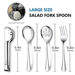 Stainless Steel Metal Serving Utensils - Large Serving Sets - 10" Spoons, 10" Slotted Spoons, 10" Forks And 9" Tongs By Teivio (Silver, 12 - Pieces)