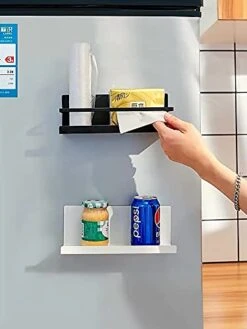 2 Pack Magnetic Spice Rack With 4 Removable Hooks, Refrigerator Storage Organizer For Spices, Magnetic Shelf For Refrigerator, Drill Free(Black) -Peugeot Shop 41RJtejuuSL