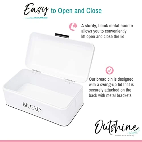 Vintage Metal Bread Box & Kitchen Utensil Holder Set, White | Large Bread Box W/Swing Up Lid | Farmhouse Bread Box & Utensil Holder For Countertop | Kitchen Decor | Housewarming Gift 2 Vintage Metal Bread Box & Kitchen Utensil Holder Set, White | Large Bread Box W/Swing Up Lid | Farmhouse Bread Box & Utensil Holder For Countertop | Kitchen Decor | Housewarming Gift - Image 2