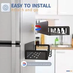 LokRoad Magnetic Spice Rack For Refrigerator, 2 Pack Moveable Magnetic Fridge Shelf With 8 Hooks And Strong Magnet, Black -Peugeot Shop 41RY91ttKfL