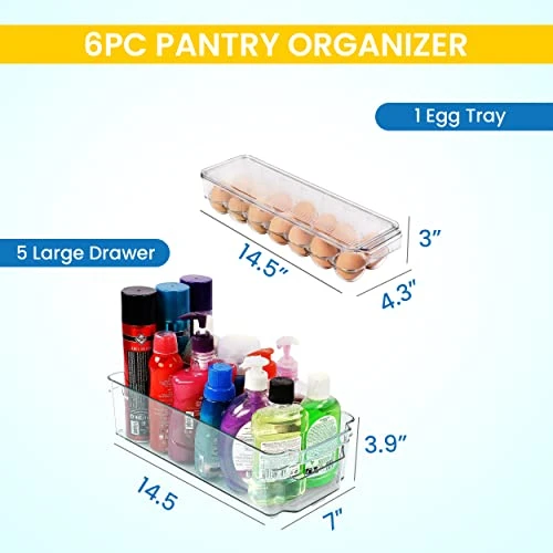 Set Of 6 Fridge Organizer - Includes 6 Refrigerator Organizer Bins (5 Drawers & 1 Egg Holder) - Pantry Organization And Storage Bins For Freezers, Countertops And Cabinets 2 Set Of 6 Fridge Organizer - Includes 6 Refrigerator Organizer Bins (5 Drawers & 1 Egg Holder) - Pantry Organization And Storage Bins For Freezers, Countertops And Cabinets - Image 2