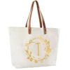 ELEGANTPARK Monogrammed Gifts For Women Canvas Tote Bag Personalized Birthday Gifts Bag Present Bag For Mom Friend Sister Teacher Bridesmaid Graduation Gifts Bag With Pocket Initial T Letter