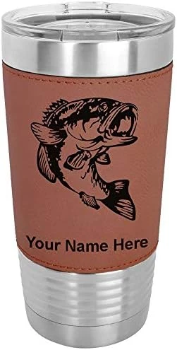 20oz Vacuum Insulated Tumbler Mug, Bass Fish, Personalized Engraving Included (Faux Leather, Gray) 9 20oz Vacuum Insulated Tumbler Mug, Bass Fish, Personalized Engraving Included (Faux Leather, Gray) - Image 9