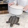 , Trivet For Hot Dishes, Pots And Pans, Metal Trivet, Sea Turtle Design, Cast Iron, Rubber Feet Caps, Ring Hanger, 12 X 8 Inches, Brown Finish, 1 Unit