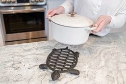 , Trivet For Hot Dishes, Pots And Pans, Metal Trivet, Sea Turtle Design, Cast Iron, Rubber Feet Caps, Ring Hanger, 12 X 8 Inches, Brown Finish, 1 Unit