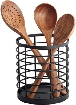 Utensil Holder For Kitchen Counter - 5.2" X 5.2" X 6" Large Round Utensils Holder With Wooden Base Matte Black Cooking Utensil Holder,Kitchen Countertop Utensil Organizer (Metal+Bamboo) 10 Utensil Holder For Kitchen Counter - 5.2" X 5.2" X 6" Large Round Utensils Holder With Wooden Base Matte Black Cooking Utensil Holder,Kitchen Countertop Utensil Organizer (Metal+Bamboo) -Peugeot Shop 41S9APCEoXL. AC
