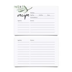 Recipe Cards, Rustic Greenery, Double-Sided Cards For Family Recipes, Wedding Showers, Bridal Showers, Baby Showers And Housewarming Gifts, 4"x6" (50 Cards)