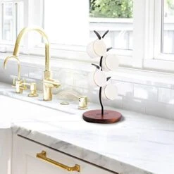 Mug Tree, Coffee Cup Holder For Counter, Tea Cup Storage Rack Countertop, Cafe Accessories Decor & Kitchen Organizer Storage Stand, Black