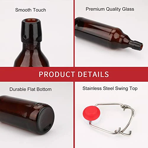 Glass Bottles, COMUDOT Refillable Brown Glass Storage Bottle With Swing Top Lids, Amber Iron Clasp Bottles With Stickers&Pen For Home Brewing, Drinks, Sauces, Industrial Products, Etc (1000ML, 8 PCS) 2 Glass Bottles, COMUDOT Refillable Brown Glass Storage Bottle With Swing Top Lids, Amber Iron Clasp Bottles With Stickers&Pen For Home Brewing, Drinks, Sauces, Industrial Products, Etc (1000ML, 8 PCS) - Image 2