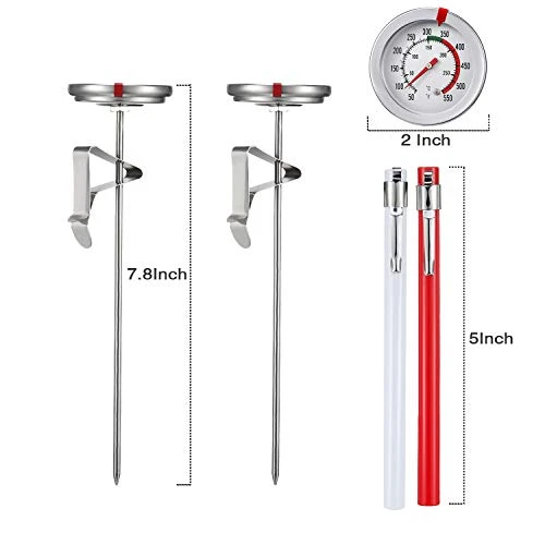 2 Pieces Stainless Steel Thermometer Immediate Read 2 Inch Dial Thermometer 7.8 Or 11.8 Inch Long Stem Fry Thermometer With Metal Retaining Clip And 2 Pieces Plastic Sleeves (7.8 Inch) 2 2 Pieces Stainless Steel Thermometer Immediate Read 2 Inch Dial Thermometer 7.8 Or 11.8 Inch Long Stem Fry Thermometer With Metal Retaining Clip And 2 Pieces Plastic Sleeves (7.8 Inch) - Image 2
