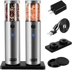 Prime RIME, Electric Salt And Pepper Grinder, 1 Mill, Rechargeable, With Charging Base, USB Cable, Power Adapter, Automatic Tact Switch Operation, Adjustable Coarseness, Stainless Steel (Ver. 2.1) -Peugeot Shop 41SdR9pIL. AC