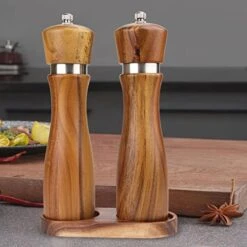 Salt And Pepper Mill Tray, Acacia Wood Tray, Pepper Mill Holder & Rest (Inner Dia 2.3 Inch) Fit Many Mills & Shakers, Salt & Pepper Grinder Accessories, Kitchen Storage Holder -Peugeot Shop 41SoceUJ9eL
