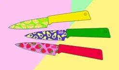 Colori+ Non-Stick Paring Knives With Safety Sheaths, Set Of 3, 19 Cm, Funky Fruit, Stainless Steel 9 Colori+ Non-Stick Paring Knives With Safety Sheaths, Set Of 3, 19 Cm, Funky Fruit, Stainless Steel -Peugeot Shop 41SqVNPmxfL