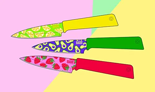 Colori+ Non-Stick Paring Knives With Safety Sheaths, Set Of 3, 19 Cm, Funky Fruit, Stainless Steel 3 Colori+ Non-Stick Paring Knives With Safety Sheaths, Set Of 3, 19 Cm, Funky Fruit, Stainless Steel - Image 3