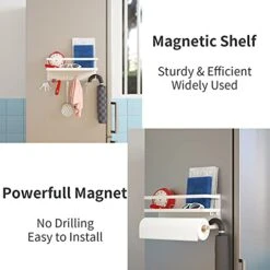 Magnetic Spice Rack For Refrigerator,Magnetic Paper Towel Holder,Heave Duty Spice Storage For Fridge,Magnetic Shelf For Kitchen Organizer (White, 2 Pack Combination Set) -Peugeot Shop 41SsUSxtReS
