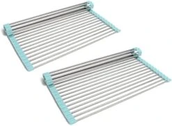 Oll Up Dish Rack- Over The Sink Mat For Drying Dishes - Silicone Wrapped Stainless Steel Rods (15" X 17.5") - Versatile Roll Up Trivet & Dish Drying Rack For Kitchen -Peugeot Shop 41T2xyAUS3L. AC
