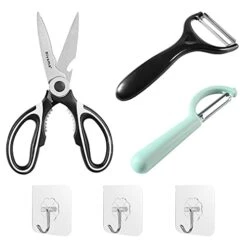 Vegetable Peeler,Kitchen Peeler Set For Potato,Veggie,Carrot,Fruit. Kitchen Scissors Shears Poultry Shears Meat Scissors For Chicken,Fish,Poultry,Vegetables,Herbs,Nut,BBQ (Black-White)