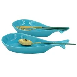 2PC Fish Spoon Rest Ceramic For Kitchen, Blue 9" X 4.5" -Peugeot Shop 41TBJDkAw9L