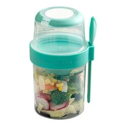 Salad Meal Shaker Cup, 560ml 2 Layers Fresh Salad Cup With Fork & Salad Dressing Holder, Portable Fruit Vegetable Salad Container For School Office (Blue) 12 Salad Meal Shaker Cup, 560ml 2 Layers Fresh Salad Cup With Fork & Salad Dressing Holder, Portable Fruit Vegetable Salad Container For School Office (Blue) -Peugeot Shop 41TDWX7mQUL