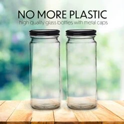 16 OZ Glass Bottles With Caps, 20 Juice Bottles Smoothie Cup Containers Metal Black Lids