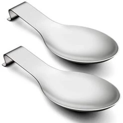 Spoon Rest Set Of 2 For Kitchen Counter Stove Top, Stainless Steel Utensil Rest Ladle Spatula Holder, Heavy Duty, Dishwasher Safe