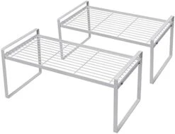 Shantton 2 Pack Kitchen Cabinet Shelf Counter Organizer Rack Pantry Storage Bathroom Bedroom Office Table Desk Space Saving Steel Frame Stackable Rust Resistant Non Slip White -Peugeot Shop 41Tc1m53jL. AC