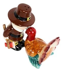 Autumn Fall Historical Thanksgiving Dinner English Pilgrim With Axe Kissing Turkey Stag Ceramic Salt And Pepper Shakers Holder Figurine Set Kitchen Dining Breakfast Table Decorative -Peugeot Shop 41TdiSe2BvL