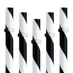 Akoufish 12 Piece 9 Inch Reusable Plastic Thick Drinking Straws BPA Free Mason Jar Straws Big Stripe (9inch Black)