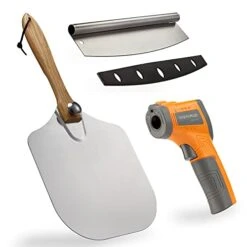 Izza Peel (14"x12") W/Pizza Cutter & Infrared Laser Temperature Thermometer Gun| INKBIRDPLUS Pizza Peel W/Foldable Wood Handle For Easy Storage To Baking & Slicing Homemade Pizza Bread Pie Pastry