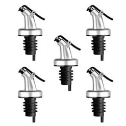 Ve Oil Spouts, Oil Vinegar Bottle Stopper Spout Leakproof Nozzle Dispenser Wine Pourer ForOil, Vinegar, Olive Oil, Salad, Wine, Etc (5 Pack), Silver + Black