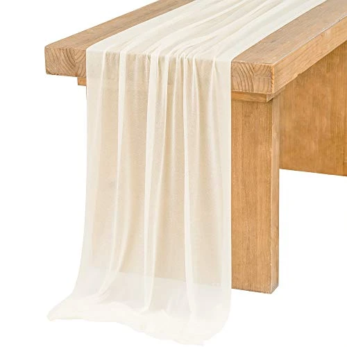 14Ft Ivory Sheer Extra Long Chiffon Like Table Runner For Rustic Boho Wedding Party Bridal Shower Decorations 1 14Ft Ivory Sheer Extra Long Chiffon Like Table Runner For Rustic Boho Wedding Party Bridal Shower Decorations