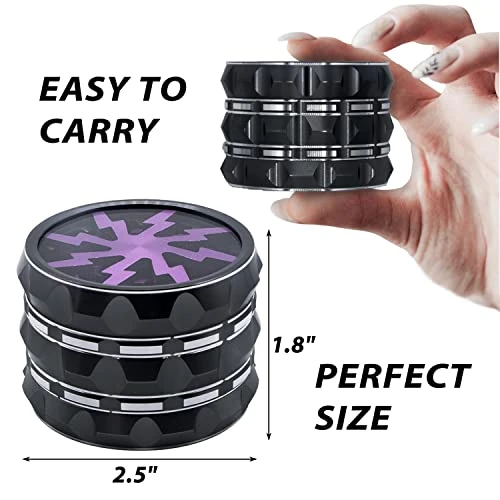 Rinder, 2.5 Inch Spice Grinder, Aluminium Alloy Manual Grinder (Black+Purple) 2 Rinder, 2.5 Inch Spice Grinder, Aluminium Alloy Manual Grinder (Black+Purple) - Image 2
