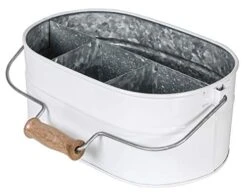 Flatware Caddy, Utensil Crock, Silverware Caddy, Farmhouse Utensil Caddy For Kitchen Counter - Comfortable Wooden Handle Indoor/Outdoor Storage For Flatware, Condiments, Party Cutlery - White -Peugeot Shop 41TvjiMxy8L