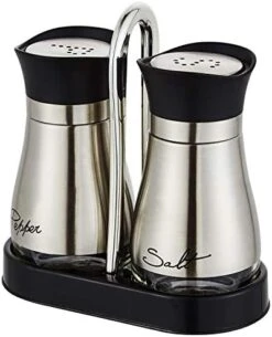 Salt And Pepper Shakers Set, Stainless Steel With Glass Bottle For Table, RV, Camp, BBQ, Set Of 2, Sliver -Peugeot Shop 41U37PBTubL. AC