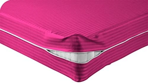 Luxurious Mattress Cover 1000 Thread Counts 100% Egyptian, 28" Inch Deep Pocket Olympic Queen Size, Stripe Sand Zipper Around The Mattress 2 Luxurious Mattress Cover 1000 Thread Counts 100% Egyptian, 28" Inch Deep Pocket Olympic Queen Size, Stripe Sand Zipper Around The Mattress - Image 2