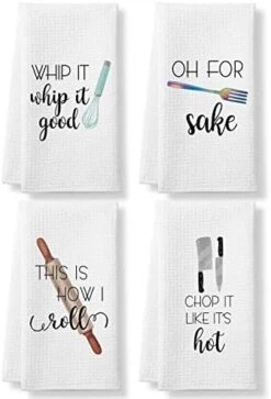 Funny Kitchen Tea Towels Foodie Housewarming Gift- Set Of 4 Dish Waffle Vegetables Towels Gift For Wedding Shower Fun Hostess Kitchen Decor Christmas New Home -Peugeot Shop 41UCRTNuqhL. AC
