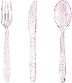 360 Gold Plastic Silverware - Disposable Gold Glitter Plastic Cutlery - Plastic Silverware Inluding: 120 Gold Forks, 120 Gold Spoons, 120 Gold Knives For Wedding/Party -Peugeot Shop 41UL0arenL. AC