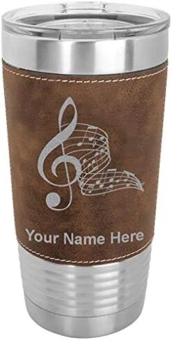 20oz Vacuum Insulated Tumbler Mug, Musical Notes, Personalized Engraving Included (Faux Leather, Gray) -Peugeot Shop 41UQtyzDupL. AC