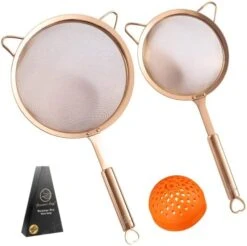 Stainless Steel Strainer Set - 1 Large Pasta Strainer + 1 Small Extra Fine Mesh Strainer + 1 Silicone Can Strainer - Rice Strainer,Flour Sifter For Baking - Strainers For Kitchen W/Sturdy Handle(RG) -Peugeot Shop 41URI6ehhL. AC