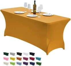 6FT Stretch Spandex Table Cover For Rectangular Fitted Folding Tables, Wrinkle Resistant, Elastic Stretchable Patio Tablecloth Protector For Party, Banquet, Wedding And Events (Black) -Peugeot Shop 41UZPEjbYL. AC